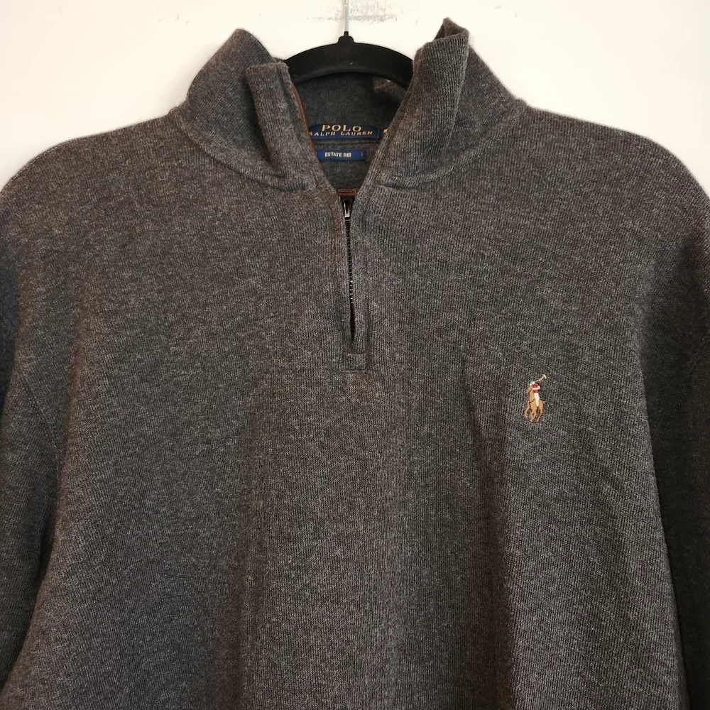 Polo Ralph Lauren Estate Rib Charcoal 1/4 Zip Size XL Multicolored Pony Soft